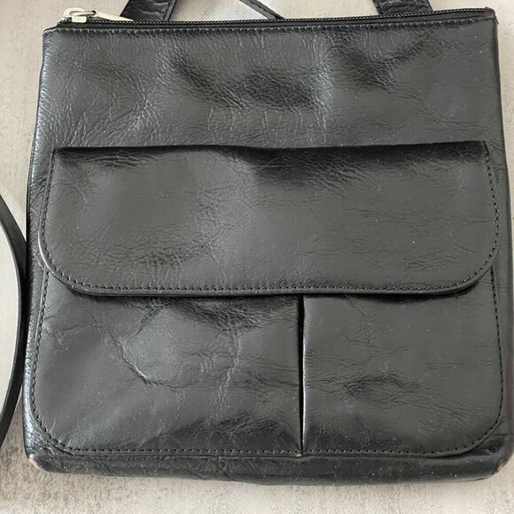 Vintage Hobo International Rectangular Black Leather Zip Crossbody Shoulder Bag - Picture 2 of 12